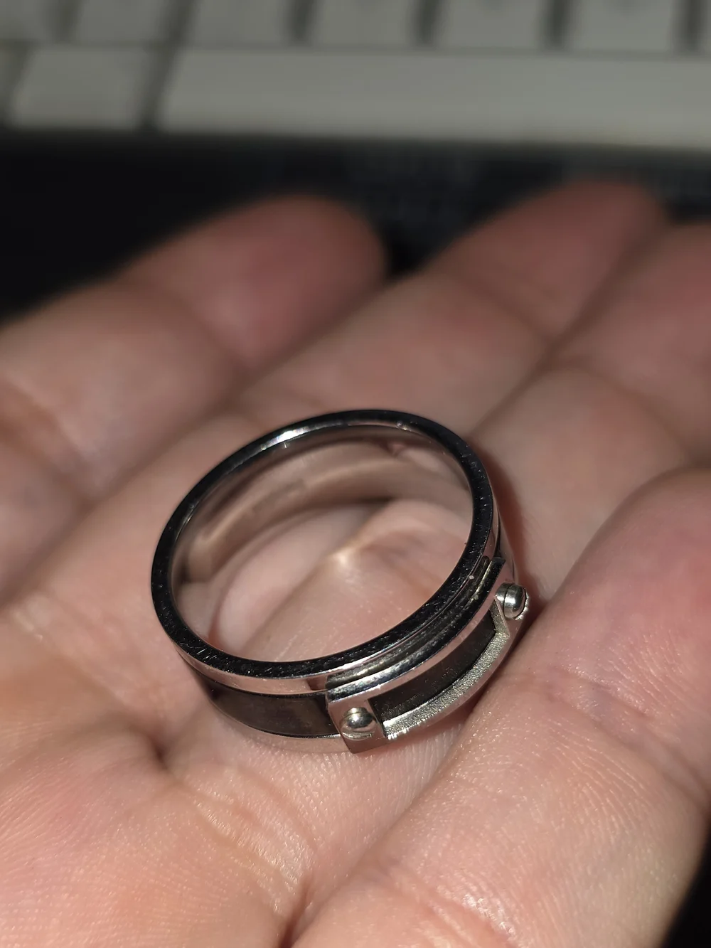 Silver Band Ring with Black Inlay